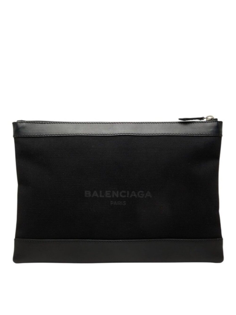 Balenciaga Navy Clip Clutch Black Canvas Leather
